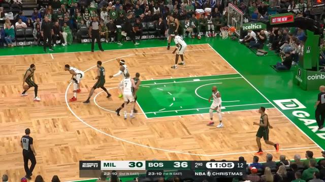 Derrick White with an and one vs the Milwaukee Bucks