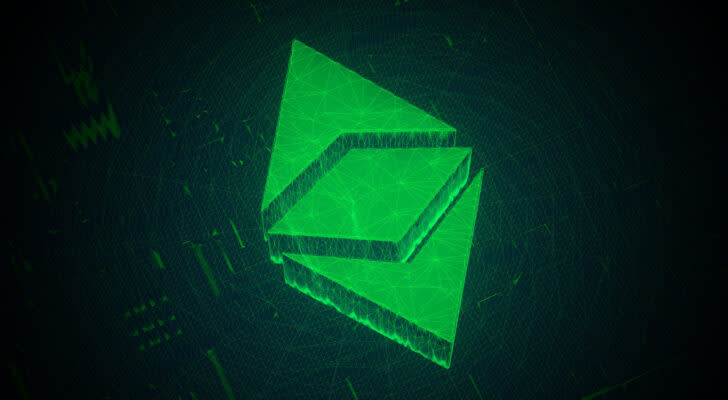 Concept graphic of Ethereum Classic (ETC) crypto logo in green techno style