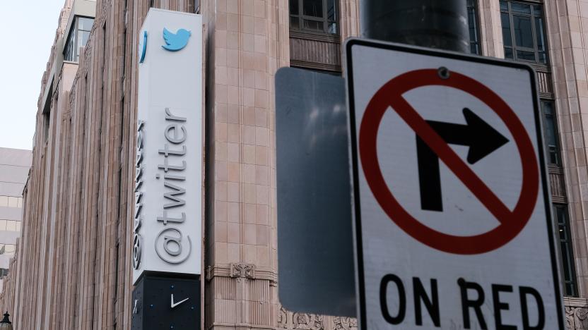 SAN FRANCISCO, CA - NOVEMBER 04: Twitter headquarters stands on the intersection of Market Street and 10th Street on November 4, 2022 in San Francisco, California. Twitter Inc reportedly began laying off employees across its departments on Friday as new owner Elon Musk is reportedly looking to cut around half of the company's workforce. (Photo by David Odisho/Getty Images)