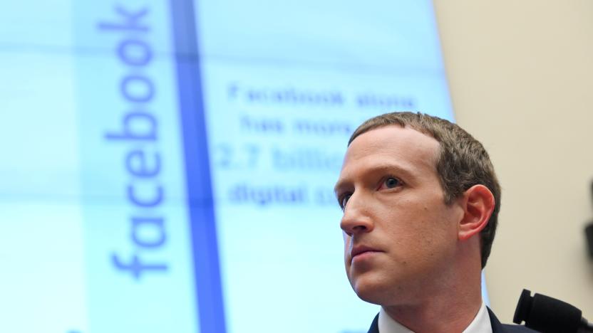 Facebook Chairman and CEO Mark Zuckerberg testifies at a House Financial Services Committee hearing in Washington, U.S., October 23, 2019. REUTERS/Erin Scott     TPX IMAGES OF THE DAY