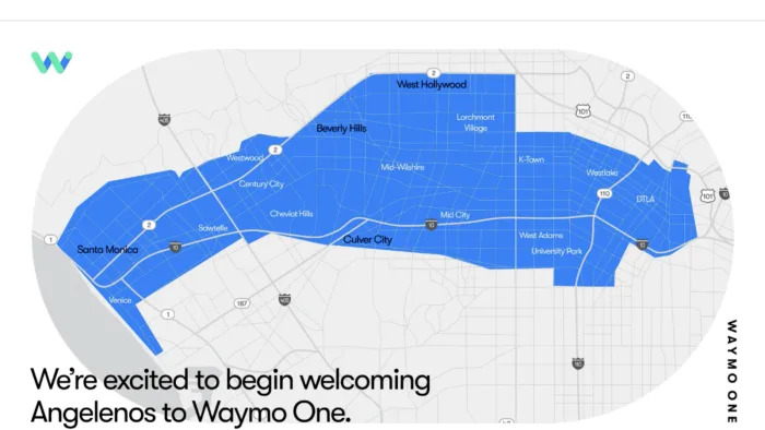 A map showing the cities where Waymo One is available.