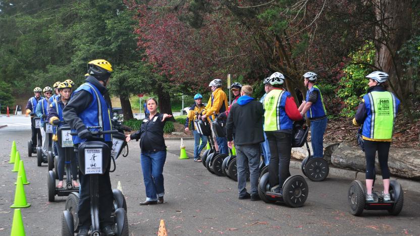 SAN FRANCISCO, CA - MAY 13, 2013: Visitors to San Francisco, California, receive lessons on operating the Segway PT (personal transporter) from Electric Tour Company instructors before they take off on their own from the city's Golden Gate Park. (Photo by Robert Alexander/Getty Images)