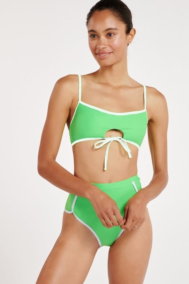 aerie pop one shoulder bandeau bikini top