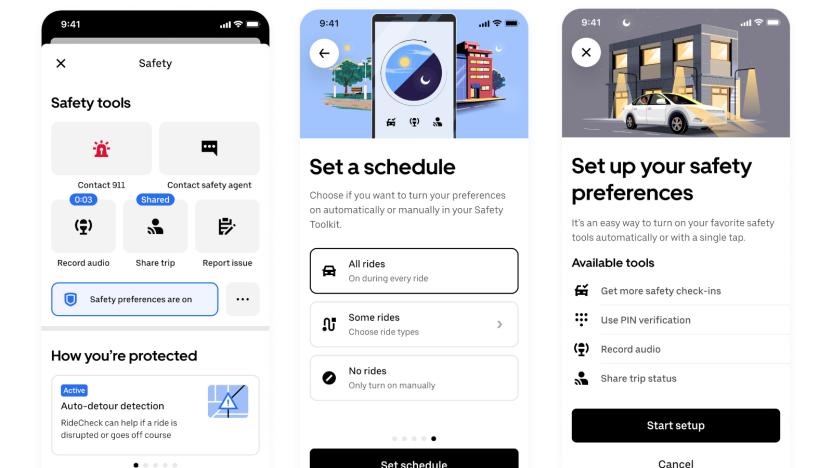 Screenshots of Uber's new safety preferences portal.