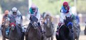 Medina Spirit crosses the finish line at the Kentucky Derby. (Getty Images)