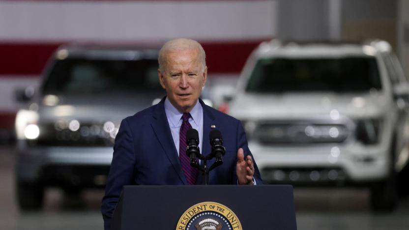 U.S. President Joe Biden delivers remarks after touring Ford Rouge Electric Vehicle Center in Dearborn, Michigan, U.S., May 18, 2021.  REUTERS/Leah Millis