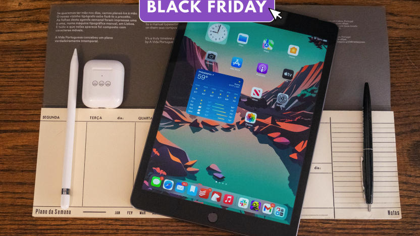 An iPad on top of some stationery. A text overlay reads "Black Friday."