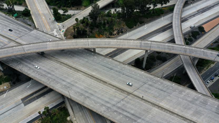 An empty freeway intersection is seen two days before Earth Day, after Los Angeles’ stay-at-home order caused a drop in pollution, as the global outbreak of the coronavirus disease (COVID-19) continues,  in Pasadena, near Los Angeles, California, U.S., April 20, 2020.  REUTERS/Lucy Nicholson REFILE - CORRECTING LOCATION