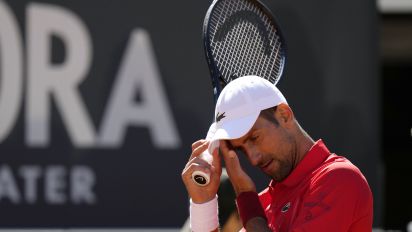 Associated Press - Serbia's Novak Djokovic gestures during a match against Chile's Alejandro Tabilo at the Italian Open tennis tournament in Rome, Sunday, May 12, 2024. (AP Photo/Alessandra Tarantino)