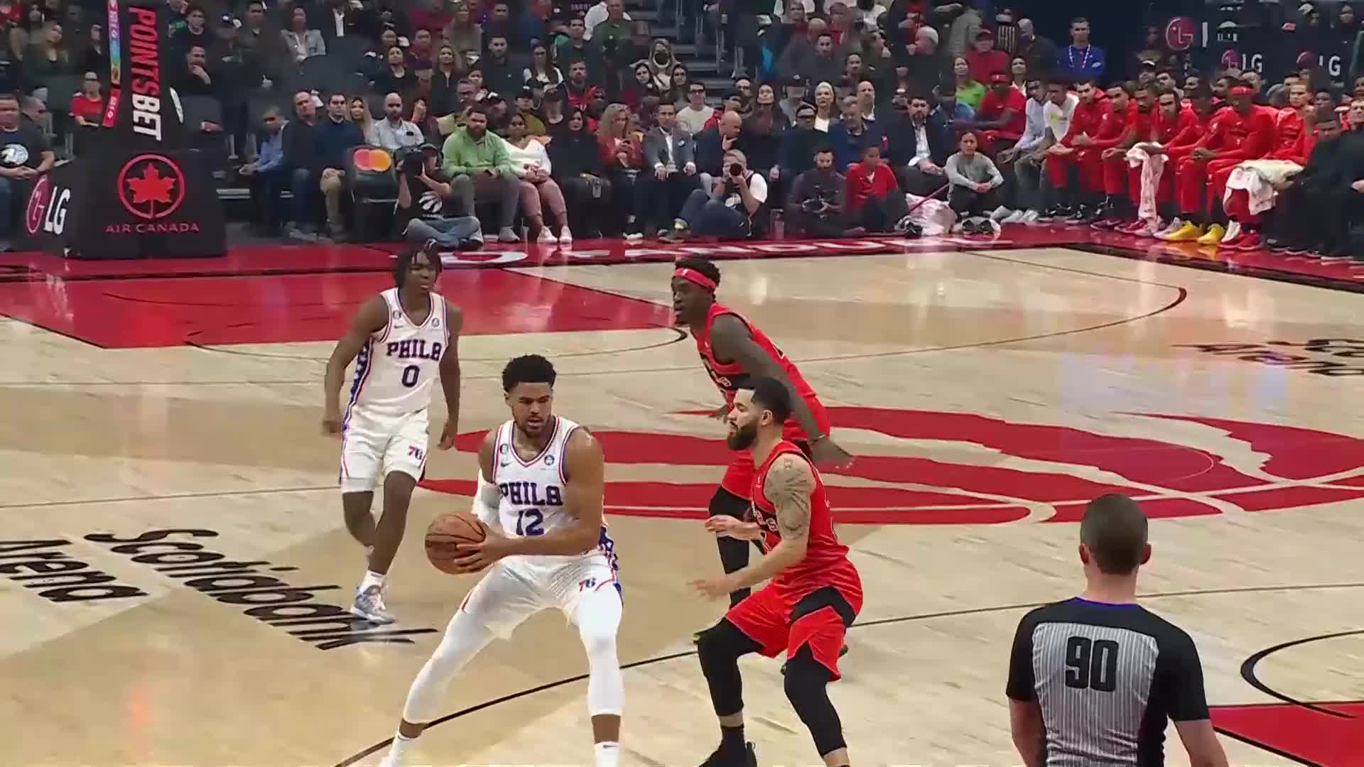 Tobias Harris with an and one vs the Toronto Raptors