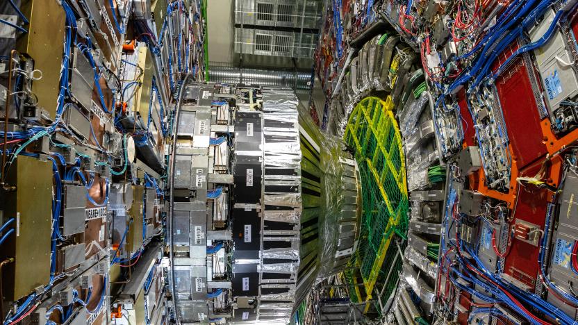 MEYRIN, SWITZERLAND - SEPTEMBER 14: A part of the 14.000 tone CMS detector is seen during the Open Days at the CERN particle physics research facility on September 14, 2019 in Meyrin, Switzerland. The 27km-long Large Hadron Collider is currently shut down for maintenance, which has created an opportunity to offer access to the public. CERN, the European Organization for Nuclear Research, is the world's largest laboratory for research into particle physics. (Photo by Ronald Patrick/Getty Images)