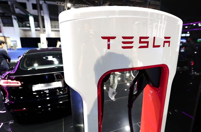 BARCELONA, SPAIN - May 19: A Tesla Supercharger, a 480-volt direct current fast-charging technology by the American multinational automotive and clean energy company that manufactures all-electric vehicles, exhibited on their stand during the Automobile Barcelona International Motor Show on May 19, 2023, in Barcelona, Spain. (Photo by Joan Cros/NurPhoto via Getty Images)