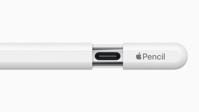 The Apple Pencil stylus with a sliding cap that reveals a USB-C port.