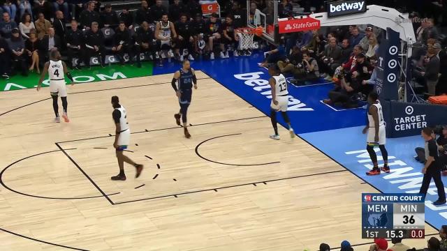 Santi Aldama with an alley oop vs the Minnesota Timberwolves