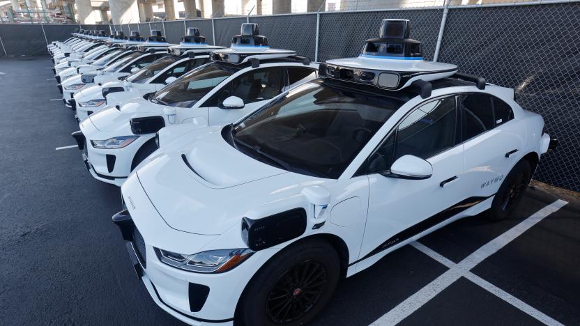 Jaguar I-Pace electric vehicles are parked at Waymo's operations center in the Bayview district of San Francisco, California, U.S. October 19, 2021. Picture taken October 19, 2021.  REUTERS/Peter DaSilva