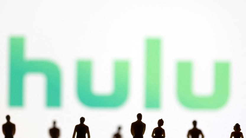 Toy figures of people are seen in front of the displayed Hulu logo, in this illustration taken January 20, 2022. REUTERS/Dado Ruvic/Illustration