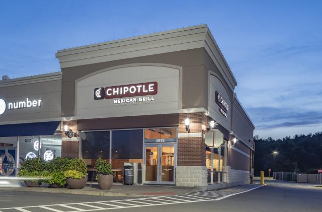 New Hartford, New York - Aug 18, 2019: Night View of Chipotle Mexican Grill Restaurant, Chipotle is an American Fast Food Brand Specialized in Grill & Mexican Food.