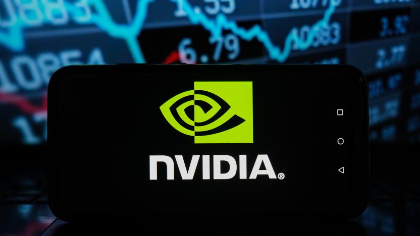 POLAND - 2021/04/08: In this photo illustration a Nvidia logo seen displayed on a smartphone with stock market percentages in the background. (Photo Illustration by Omar Marques/SOPA Images/LightRocket via Getty Images)