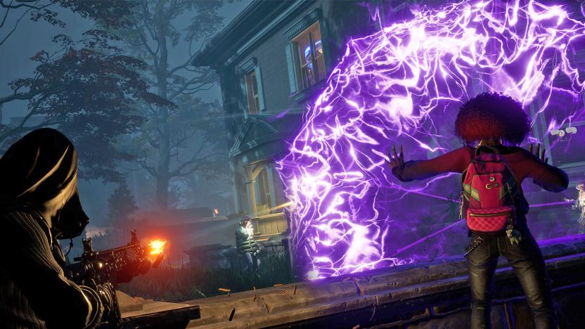 In this promo still from the video game 'Redfall', Layla uses her telekinetic powers (a glowing purple shield of energy) to help combat the vampire invasion. 