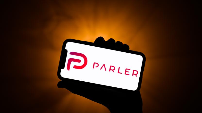 Parler app logo displayed on a phone screen is seen in this illustration photo taken in Poland on January 10, 2020. Tech giants Google, Apple and Amazon have blocked the Parler app from their platforms, as a dangerous for the public safety.  (Photo illustration by Jakub Porzycki/NurPhoto via Getty Images)