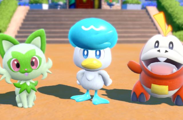 Sprigatito, Fuecoco and Quaxly, the three new starters in Pokémon Scarlet and Violet. 