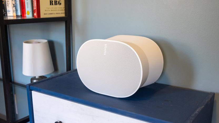 Photos of the new Sonos Era 300 speaker, which can play back music in Dolby Atmos spatial audio.