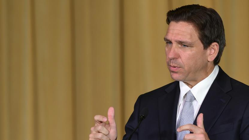 WILDWOOD, FLORIDA, UNITED STATES - JUNE 6: Republican presidential candidate Florida Gov. Ron DeSantis speaks during a press conference during which he signed a bill to protect the digital rights of Floridians, on June 6, 2023 in Wildwood, Florida. (Photo by Paul Hennessy/Anadolu Agency via Getty Images)