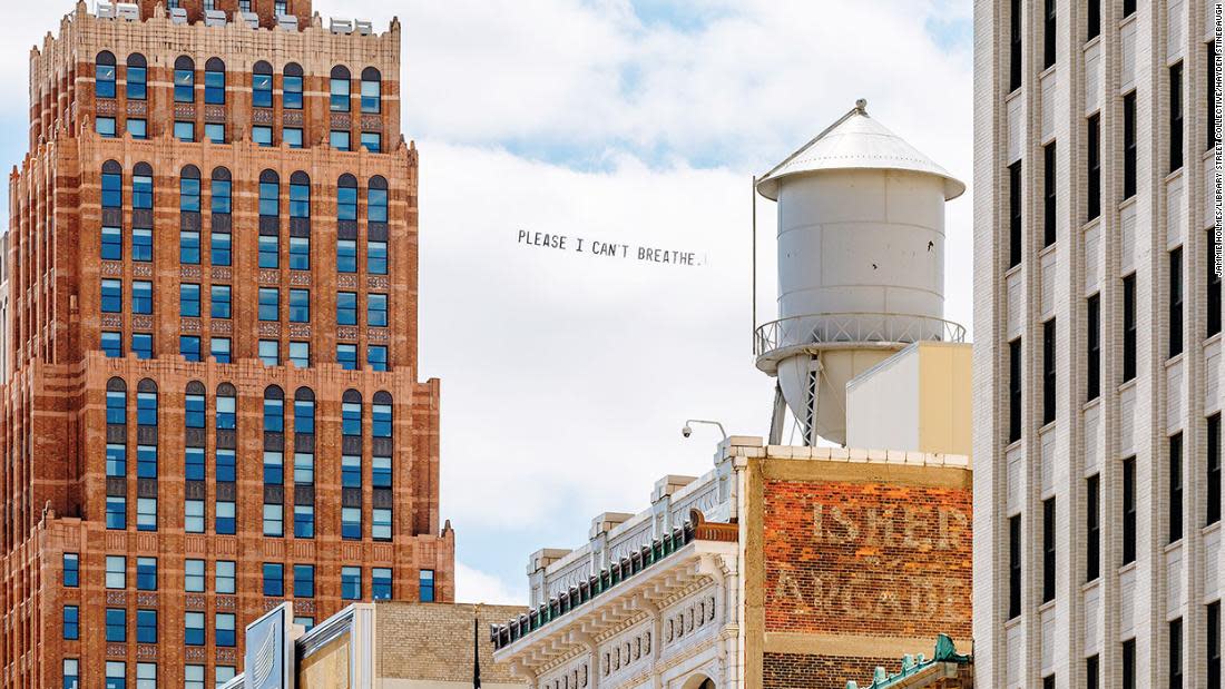 George Floyd's last words fly across the skies of US cities