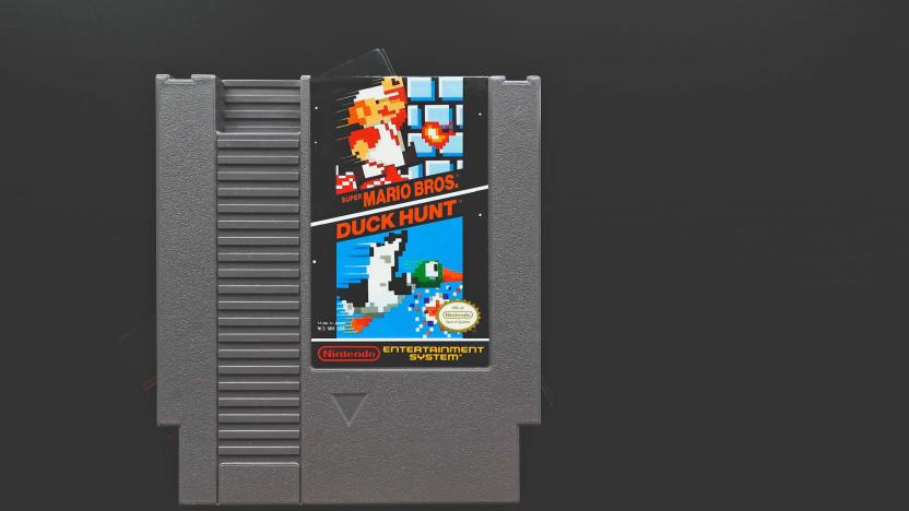 Exterior shot of a 'Duck Hunt' and 'Super Mario Bros.' combo cartridge for the NES.