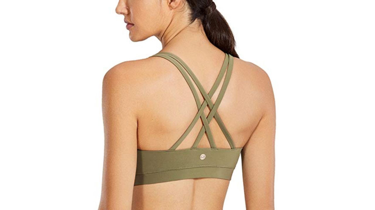 CRZ YOGA Women's Strappy Sports Bras Fitness Workout Padded Yoga Bra Criss  Cross Back