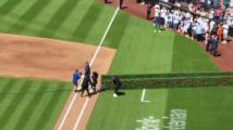 Darryl Strawberry is introduced prior to his number retirement ceremony at Citi Field