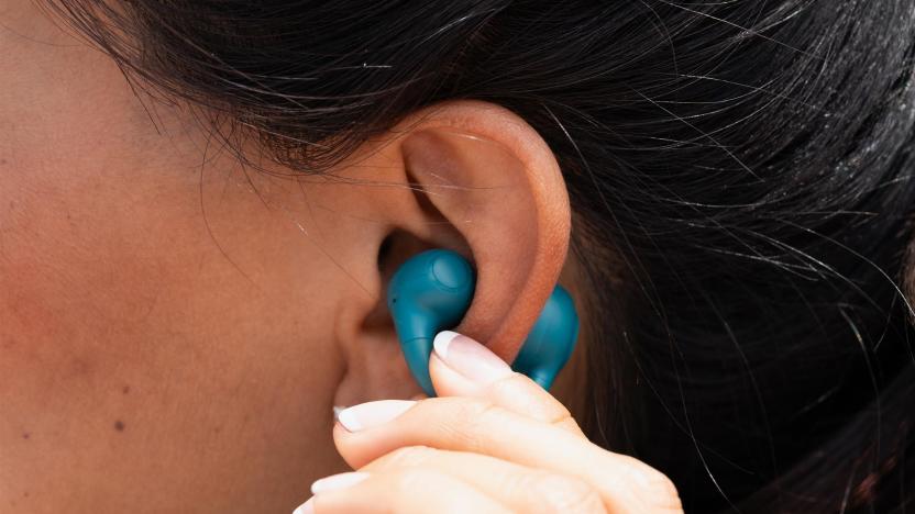 JLab Flex Open Earbuds clip onto your ears, leaving your ear canal open to ambient sounds. 