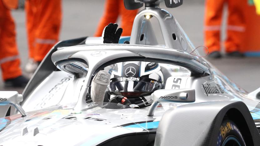 SEOUL, SOUTH KOREA - AUGUST 14: Stoffel Vandoorne of Belgium and Mercedes-EQ #05 reacts after the Final Race of the Hana Bank Seoul E-Prix Round 16 on August 14, 2022 in Seoul, South Korea. (Photo by Chung Sung-Jun/Getty Images)