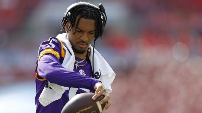 Getty Images - TAMPA, FLORIDA - JANUARY 01: Jayden Daniels #5 of the LSU Tigers looks on during the ReliaQuest Bowl against the Wisconsin Badgers at Raymond James Stadium on January 01, 2024 in Tampa, Florida. (Photo by Mike Ehrmann/Getty Images)