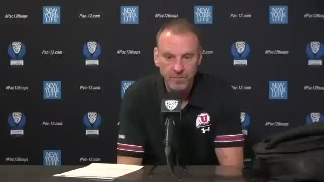 Head coach Larry Krystkowiak speaks with media after Utah's elimination from the 2021 Pac-12 Men's Basketball Tournament