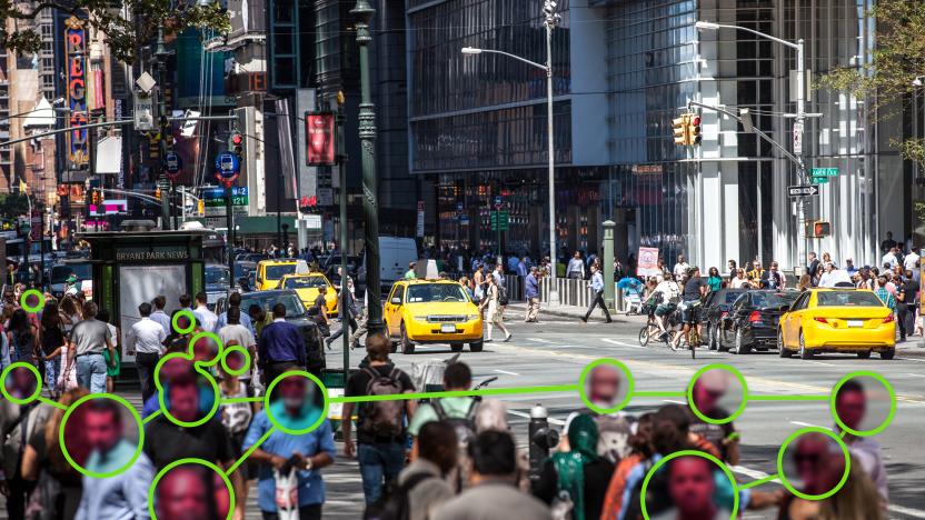 Facial Recognition technology used to prevent Covid-19 spread.

Note for inspectors: people is a crowd, cars are edited even if not necessary.