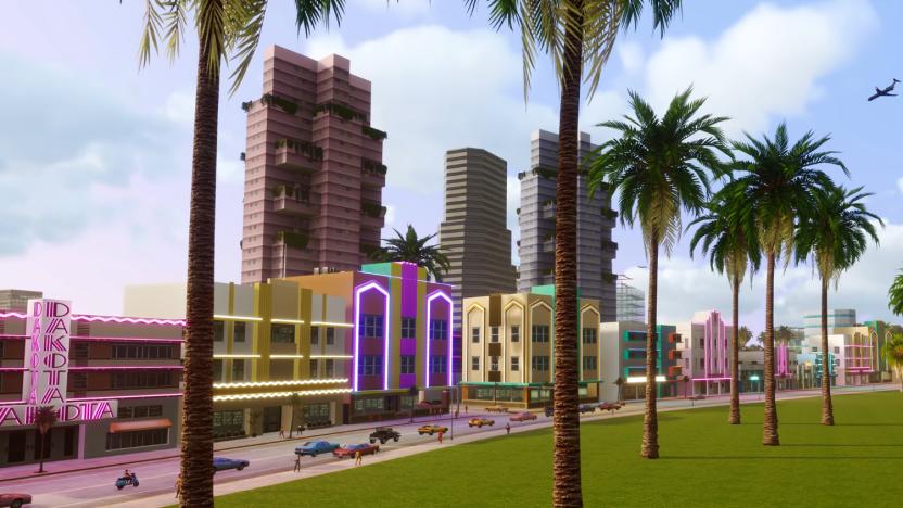 A screenshot of the cityscpace from Grand Theft Auto: Vice City in Grand Theft Auto: The Trilogy — The Definitive Edition.