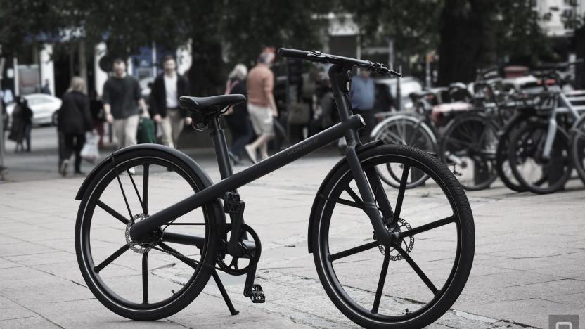 Image of the Honbike Uni4 in front of the Guildhall bike racks in Norwich City Centre, UK. 