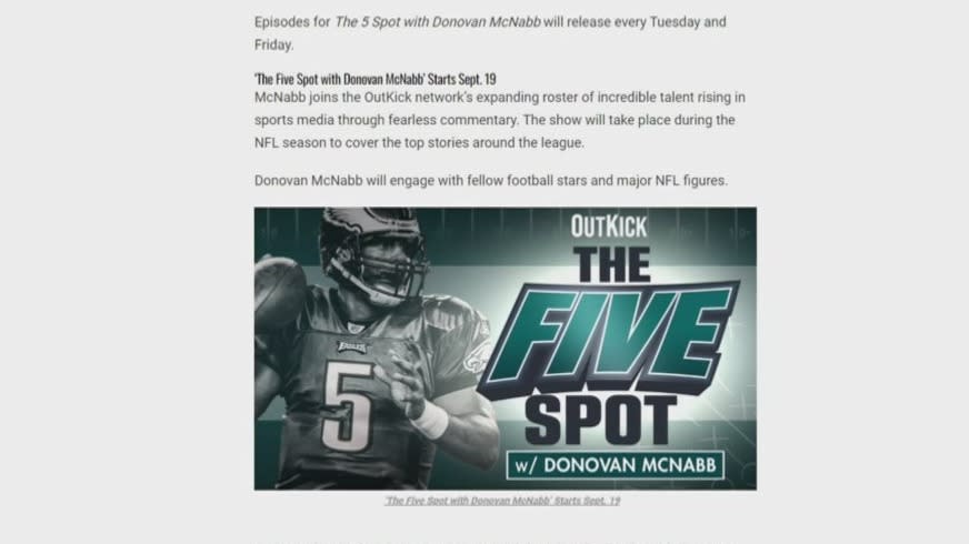 Former Eagles QB Donovan McNabb to host video podcast on OutKick