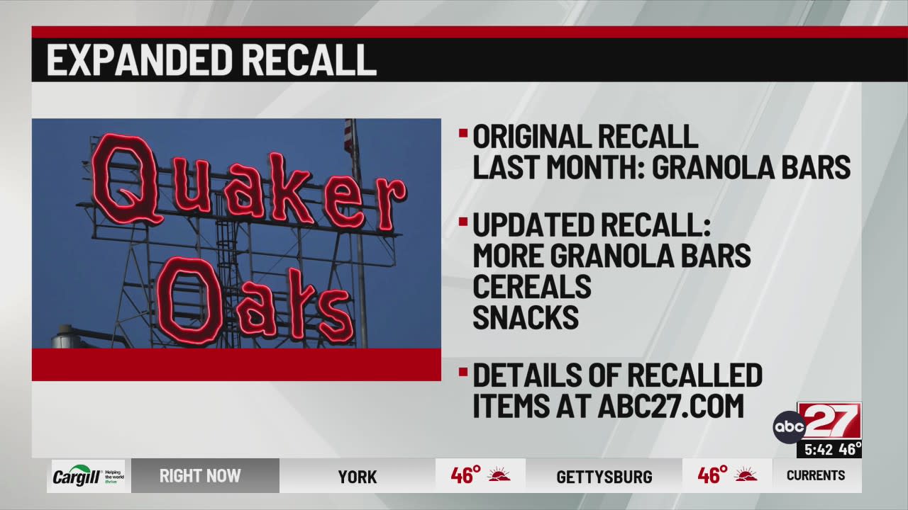 Quaker Oats recalls more granola products due to salmonella risk - CBS News