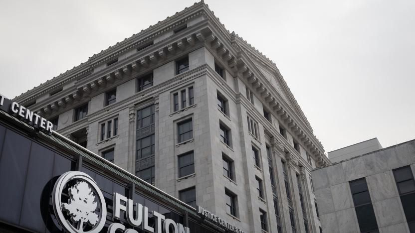 The Fulton County Courthouse on August 29, 2023, in Atlanta, Georgia. Former US President Donald Trump will be the first to be arraigned on September 6 in a sweeping Georgia racketeering case accusing Trump and 18 co-defendants of scheming to overturn the state's 2020 election results, according to court dockets. (Photo by Christian MONTERROSA / AFP) (Photo by CHRISTIAN MONTERROSA/AFP via Getty Images)