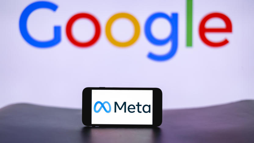 INDIA - 2023/12/13: In this photo illustration, the Meta logo is seen displayed on a mobile phone screen with Google logo in the background. (Photo Illustration by Idrees Abbas/SOPA Images/LightRocket via Getty Images)