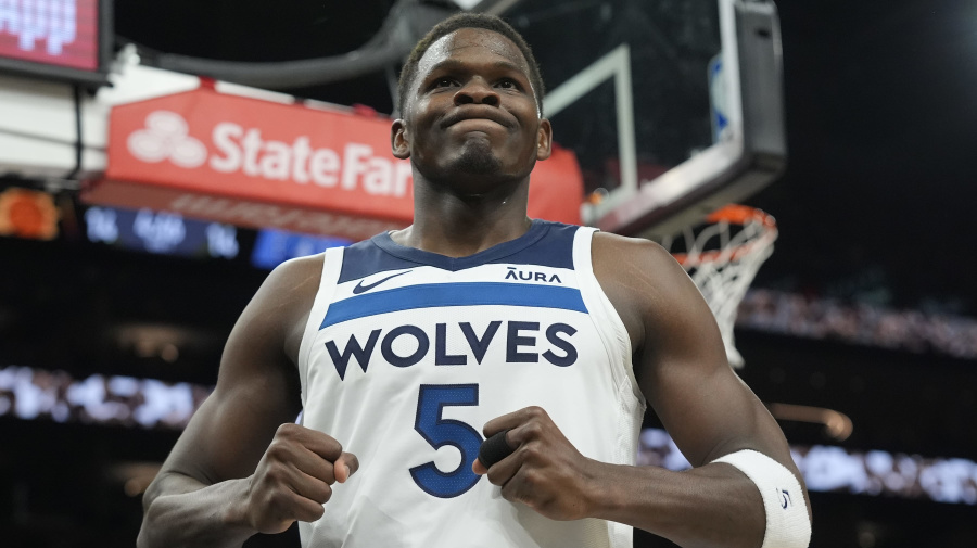 Associated Press - Minnesota Timberwolves guard Anthony Edwards celebrates a foul against the Phoenix Suns during the first half of Game 4 of an NBA basketball first-round playoff series, Sunday, April 28, 2024, in Phoenix. The Timberwolves won 122-116, taking the series 4-0. (AP Photo/Ross D. Franklin)