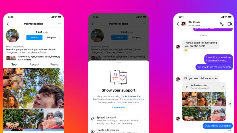Instagram features for supporting causes via hashtags