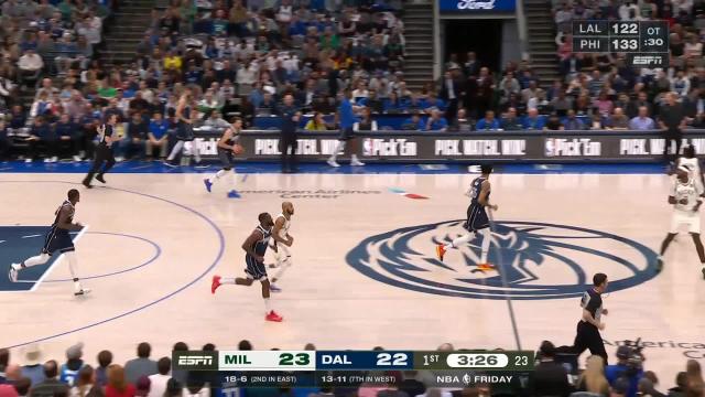 Jrue Holiday with a 3-pointer vs the Dallas Mavericks