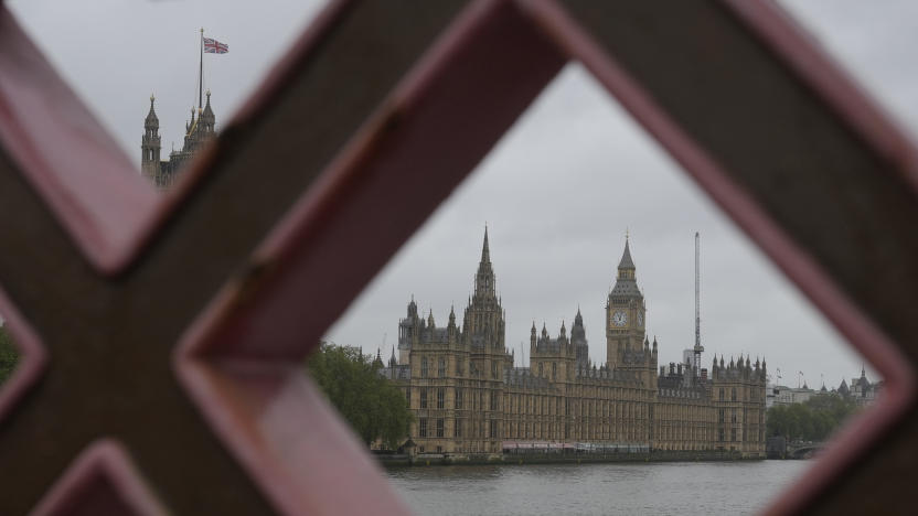 A general view of the Houses of Parliament from across the River Thames in London, Friday, May 3, 2024. Britain's governing Conservative Party is suffering heavy losses as local election results pour in Friday, piling pressure on Prime Minister Rishi Sunak ahead of a U.K. general election in which the main opposition Labour Party appears increasingly likely to return to power after 14 years. (AP Photo/Kin Cheung)