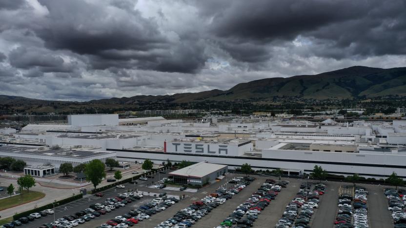 FREMONT, CALIFORNIA - MAY 12: An aerial view of the Tesla Fremont Factory on May 12, 2020 in Fremont, California. Alameda County has ordered Tesla's CEO Elon Musk to halt production at Tesla Fremont Factory days after Musk defiantly opened up the electric car manufacturing facility against a county ordinance. Musk insists that his company has been called an essential business by the state of California and should be allowed to be operational despite the county order. (Photo by Justin Sullivan/Getty Images)