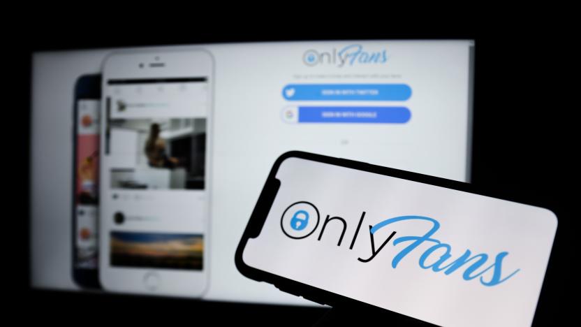 OnlyFans logo displayed on a phone screen and a website in the background are seen in this illustration photo taken in Krakow, Poland on April 27, 2021. (Photo Illustration by Jakub Porzycki/NurPhoto via Getty Images)