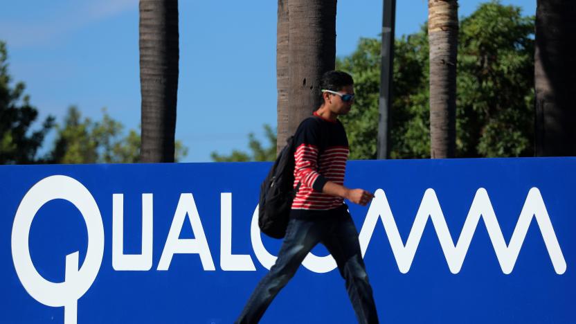 A sign on the Qualcomm campus is seen, as chip maker Broadcom Ltd announced an unsolicited bid to buy peer Qualcomm Inc for $103 billion, in San Diego, California, U.S. November 6, 2017. REUTERS/Mike Blake