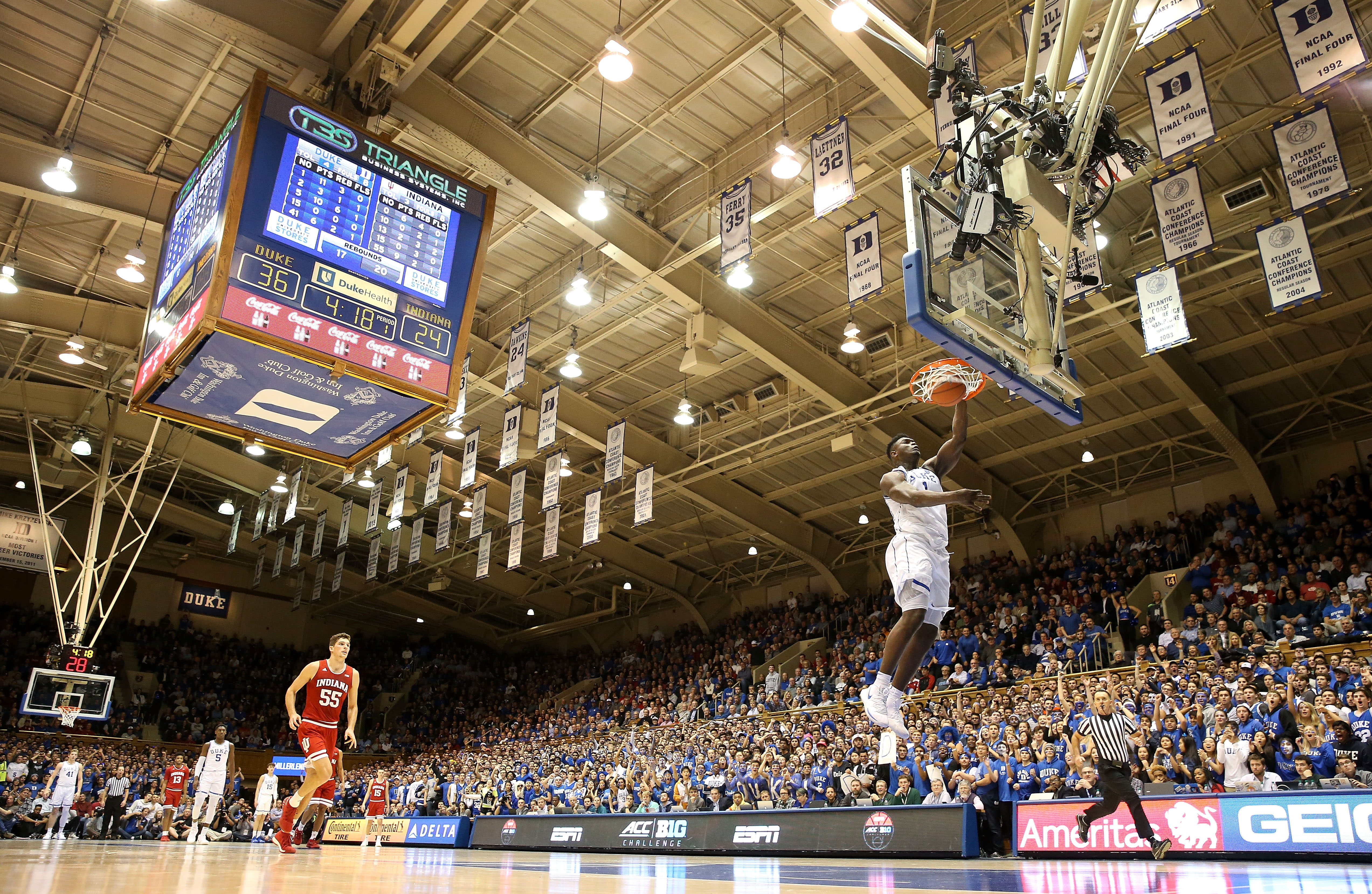 Duke's Zion Williamson puts on a show at home against Indiana